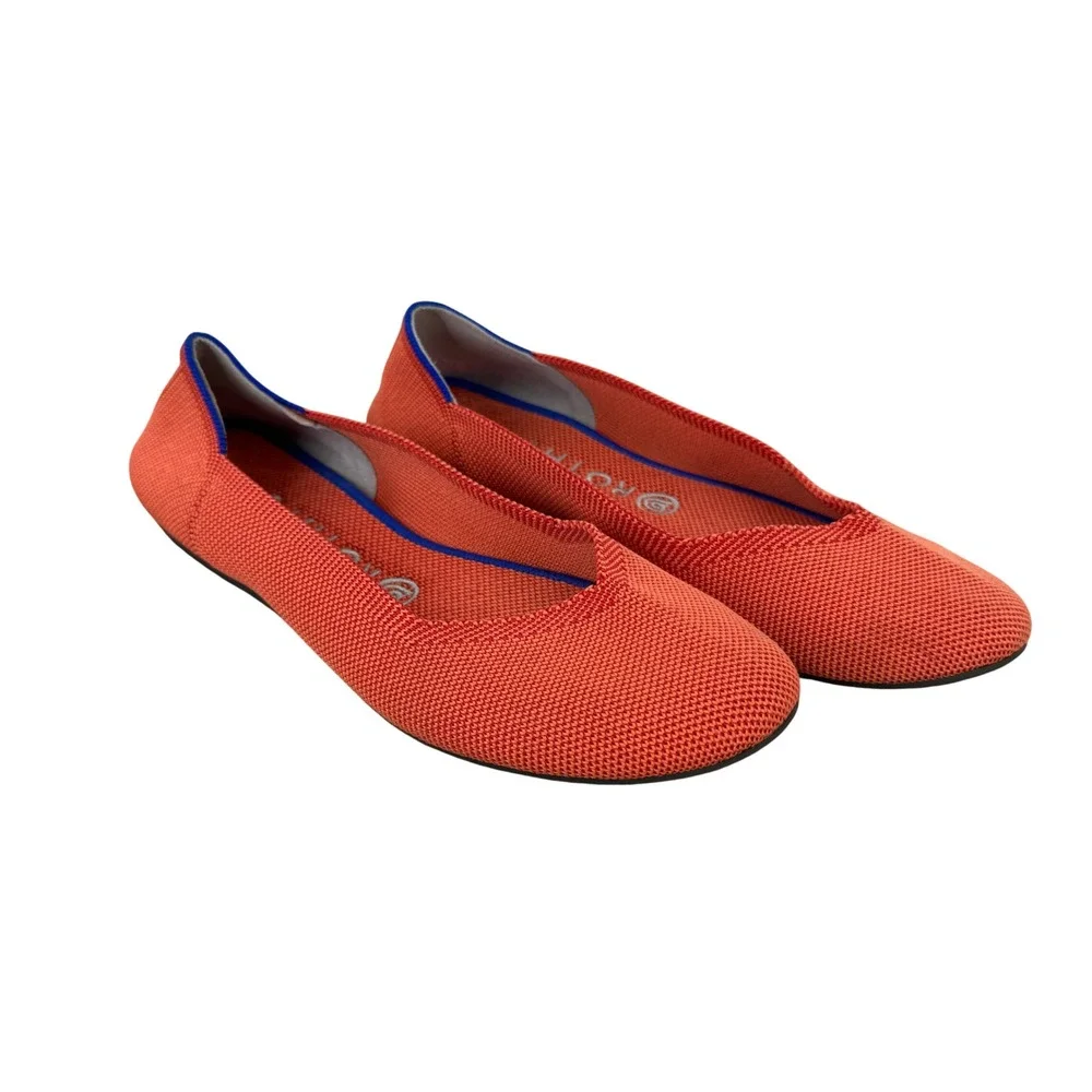 Rothys The Flat Persimmon Ballet Shoes Womens Size Knit 8.5 Orange Travel Modern